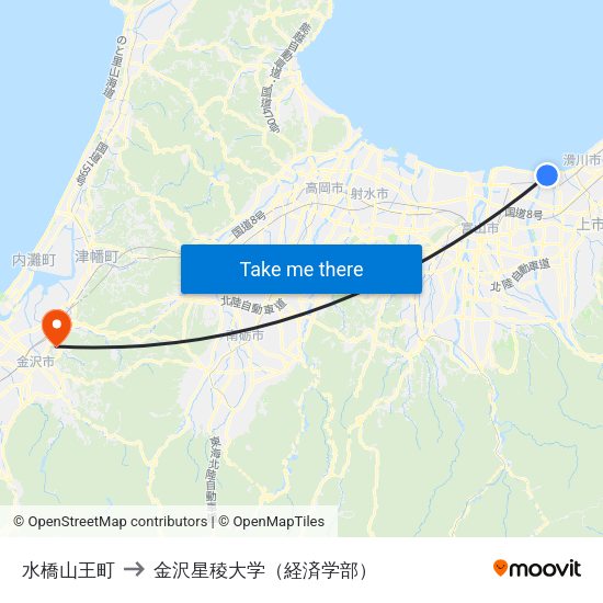 水橋山王町 to 金沢星稜大学（経済学部） map