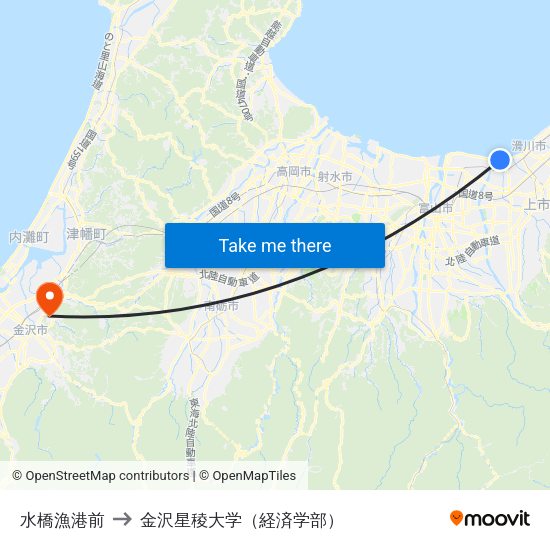 水橋漁港前 to 金沢星稜大学（経済学部） map