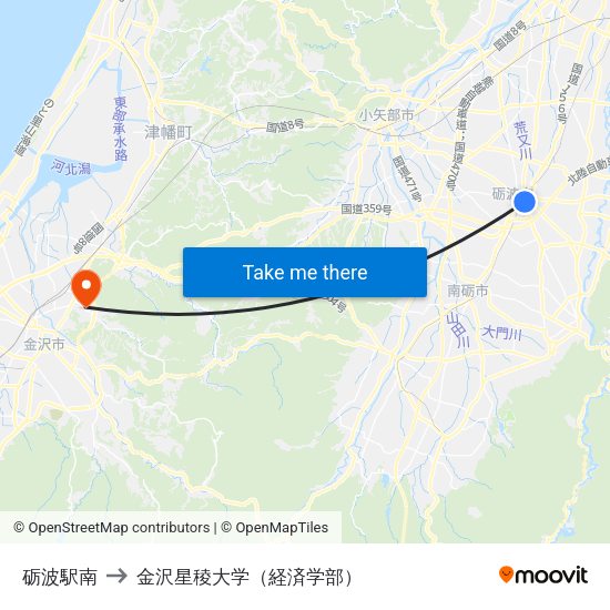 砺波駅南 to 金沢星稜大学（経済学部） map