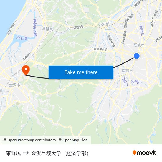 東野尻 to 金沢星稜大学（経済学部） map