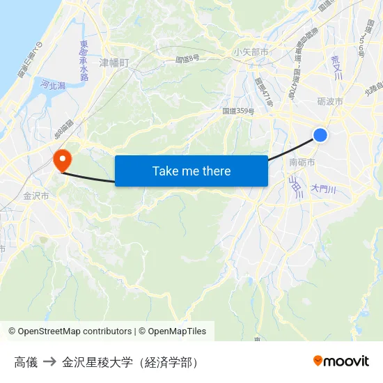 高儀 to 金沢星稜大学（経済学部） map