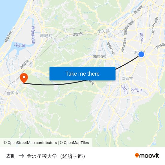 表町 to 金沢星稜大学（経済学部） map