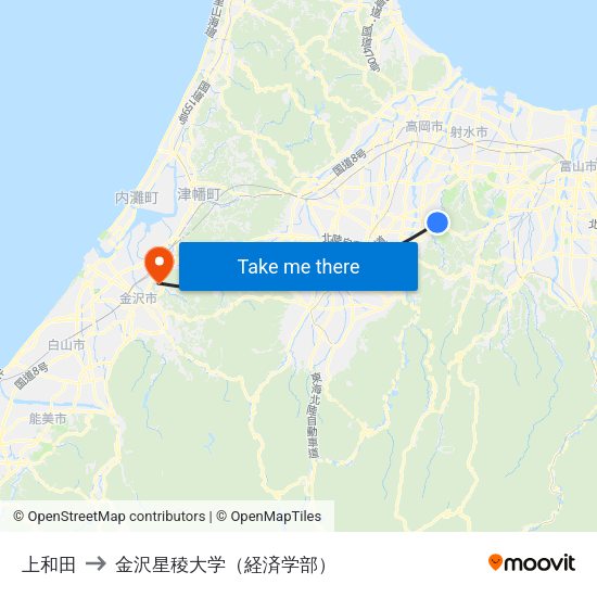 上和田 to 金沢星稜大学（経済学部） map