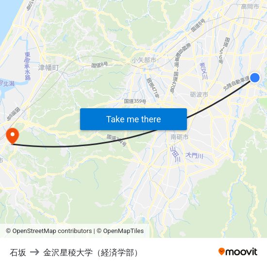 石坂 to 金沢星稜大学（経済学部） map