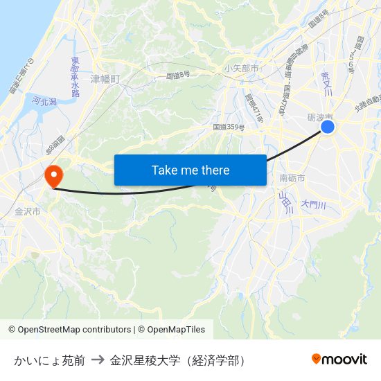 かいにょ苑前 to 金沢星稜大学（経済学部） map
