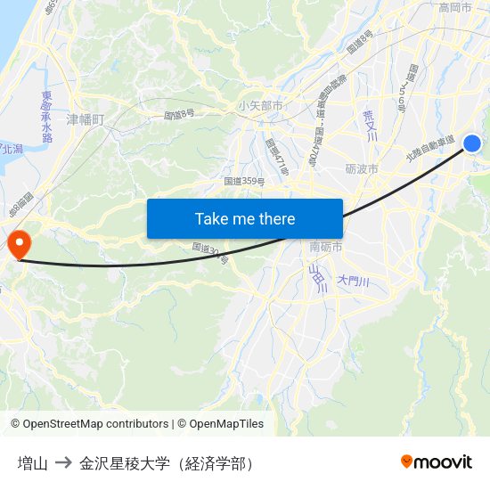 増山 to 金沢星稜大学（経済学部） map
