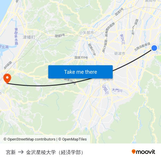 宮新 to 金沢星稜大学（経済学部） map