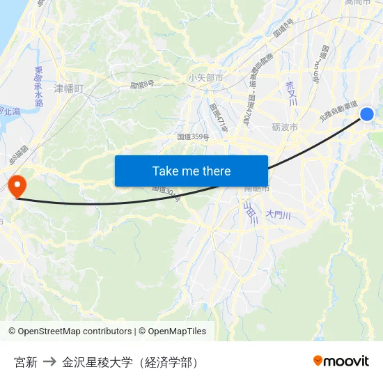 宮新 to 金沢星稜大学（経済学部） map