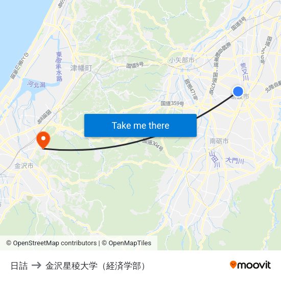 日詰 to 金沢星稜大学（経済学部） map