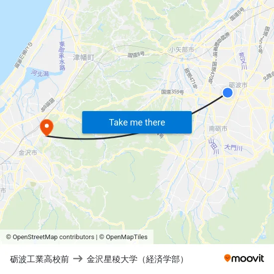 砺波工業高校前 to 金沢星稜大学（経済学部） map