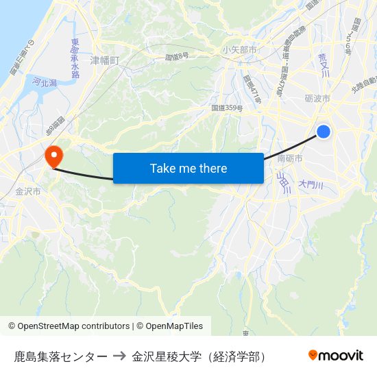 鹿島集落センター to 金沢星稜大学（経済学部） map
