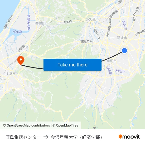 鹿島集落センター to 金沢星稜大学（経済学部） map