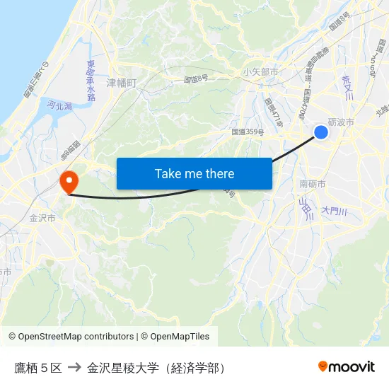 鷹栖５区 to 金沢星稜大学（経済学部） map