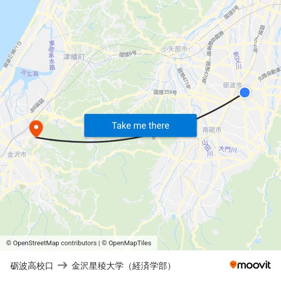 砺波高校口 to 金沢星稜大学（経済学部） map