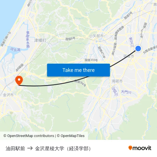 油田駅前 to 金沢星稜大学（経済学部） map