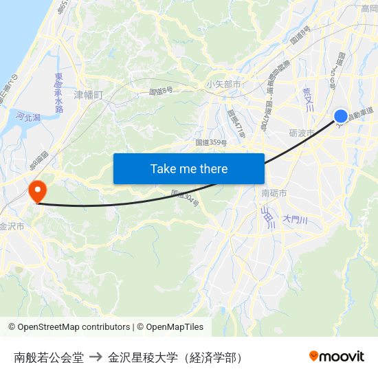 南般若公会堂 to 金沢星稜大学（経済学部） map