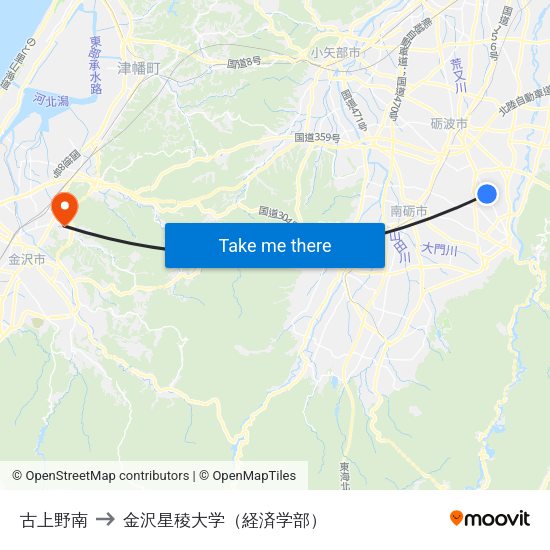 古上野南 to 金沢星稜大学（経済学部） map