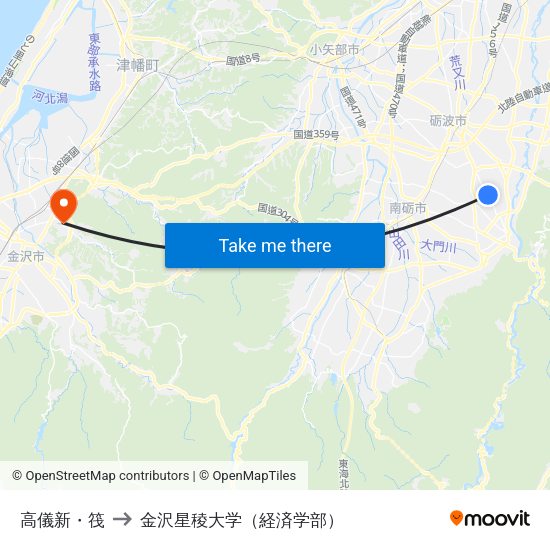 高儀新・筏 to 金沢星稜大学（経済学部） map