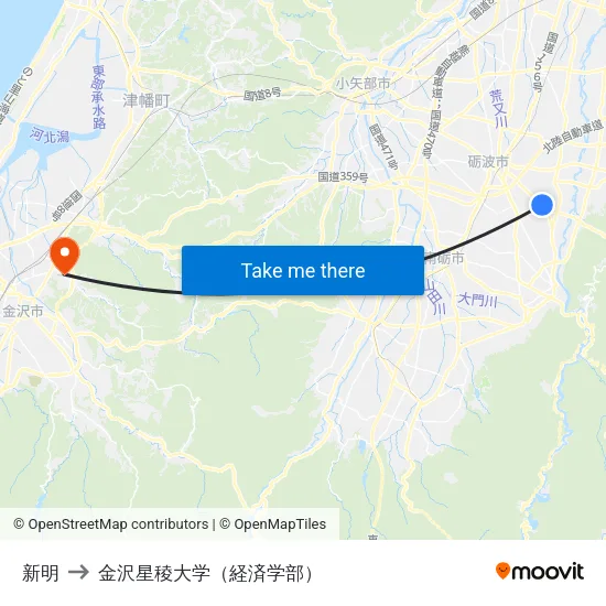 新明 to 金沢星稜大学（経済学部） map