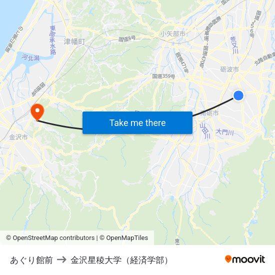 あぐり館前 to 金沢星稜大学（経済学部） map