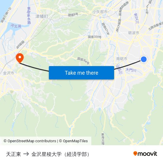 天正東 to 金沢星稜大学（経済学部） map