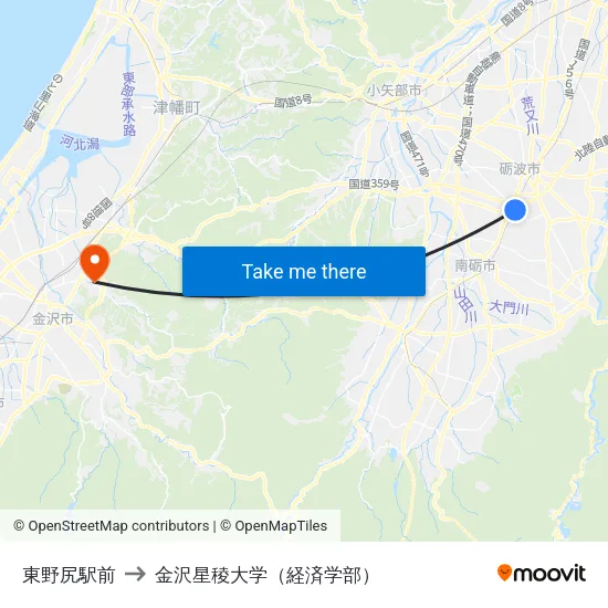 東野尻駅前 to 金沢星稜大学（経済学部） map