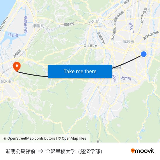 新明公民館前 to 金沢星稜大学（経済学部） map