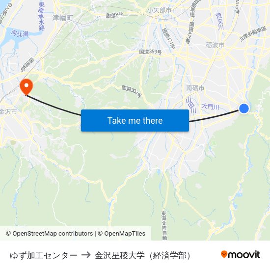 ゆず加工センター to 金沢星稜大学（経済学部） map