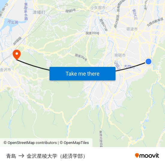 青島 to 金沢星稜大学（経済学部） map