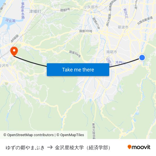 ゆずの郷やまぶき to 金沢星稜大学（経済学部） map