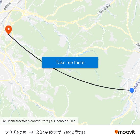 太美郵便局 to 金沢星稜大学（経済学部） map