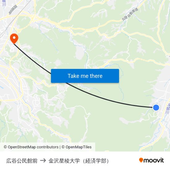 広谷公民館前 to 金沢星稜大学（経済学部） map