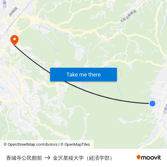 香城寺公民館前 to 金沢星稜大学（経済学部） map