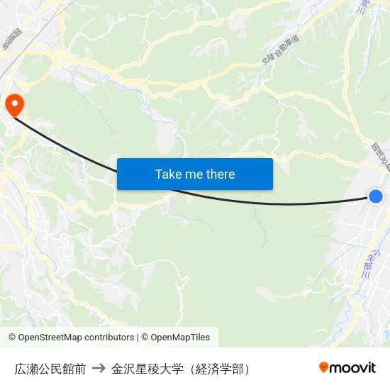 広瀬公民館前 to 金沢星稜大学（経済学部） map