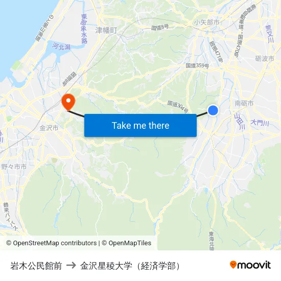 岩木公民館前 to 金沢星稜大学（経済学部） map