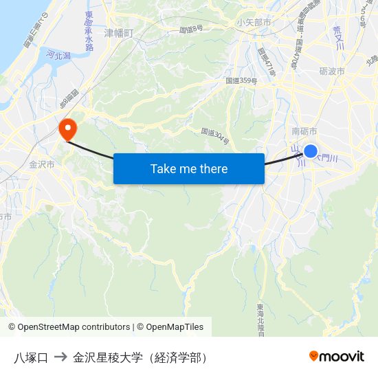 八塚口 to 金沢星稜大学（経済学部） map