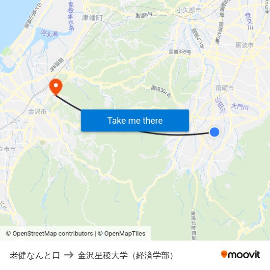老健なんと口 to 金沢星稜大学（経済学部） map
