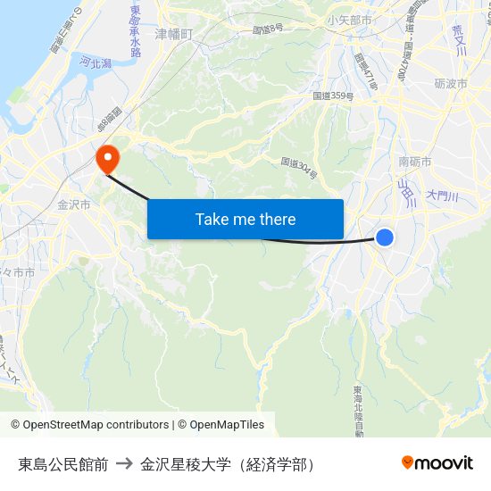 東島公民館前 to 金沢星稜大学（経済学部） map