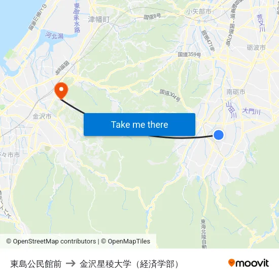 東島公民館前 to 金沢星稜大学（経済学部） map