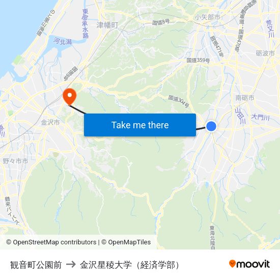 観音町公園前 to 金沢星稜大学（経済学部） map
