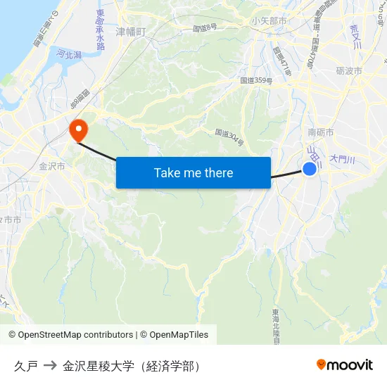 久戸 to 金沢星稜大学（経済学部） map