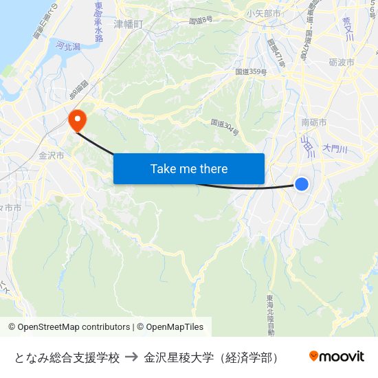 となみ総合支援学校 to 金沢星稜大学（経済学部） map