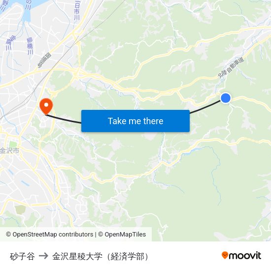 砂子谷 to 金沢星稜大学（経済学部） map