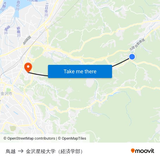 鳥越 to 金沢星稜大学（経済学部） map