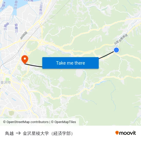 鳥越 to 金沢星稜大学（経済学部） map