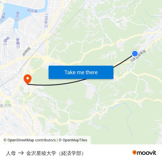 人母 to 金沢星稜大学（経済学部） map