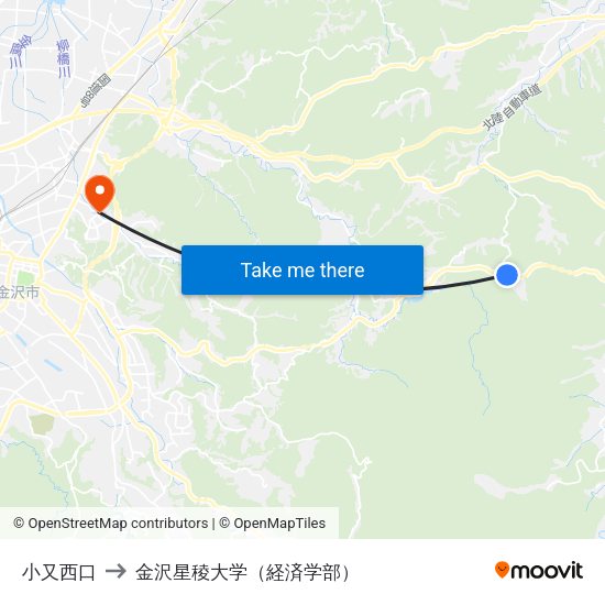 小又西口 to 金沢星稜大学（経済学部） map