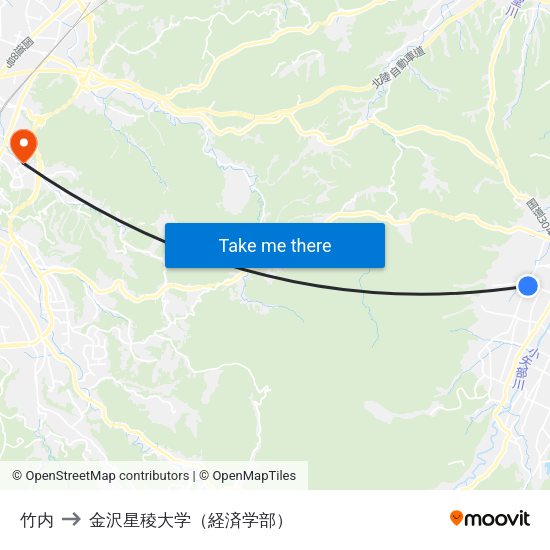 竹内 to 金沢星稜大学（経済学部） map