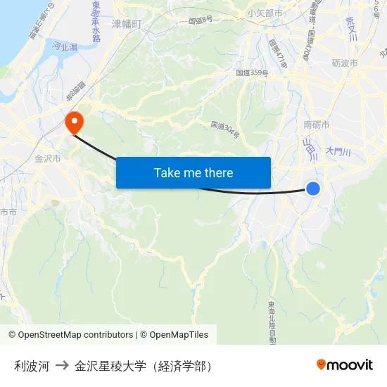 利波河 to 金沢星稜大学（経済学部） map