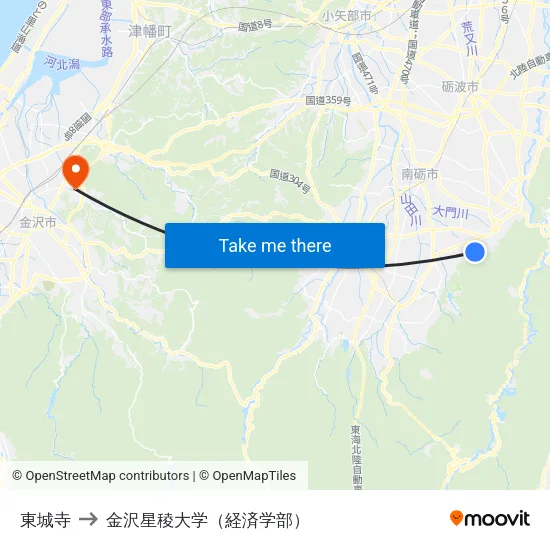 東城寺 to 金沢星稜大学（経済学部） map